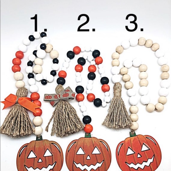 Halloween/Fall Pumpkin Prayer Bead Garland Decor Hand Painted w/Jute Tassel - Picture 5 of 8